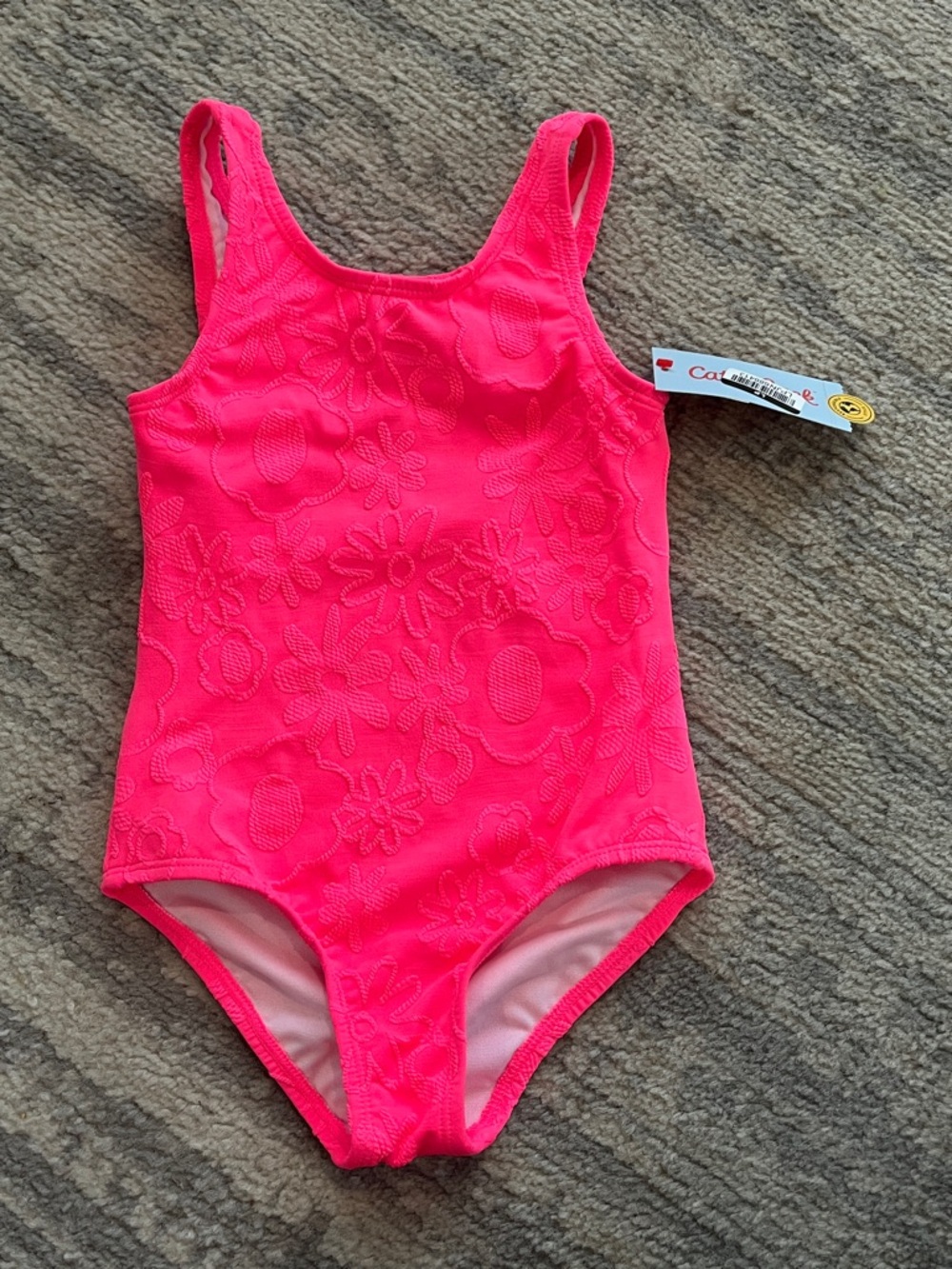 Cat & Jack Hot Pink Floral Textured One-Piece Swimsuit